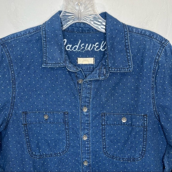 Madewell Indigo Pin Dot Chambray Popover Women Shirt Size Small - Picture 5 of 10